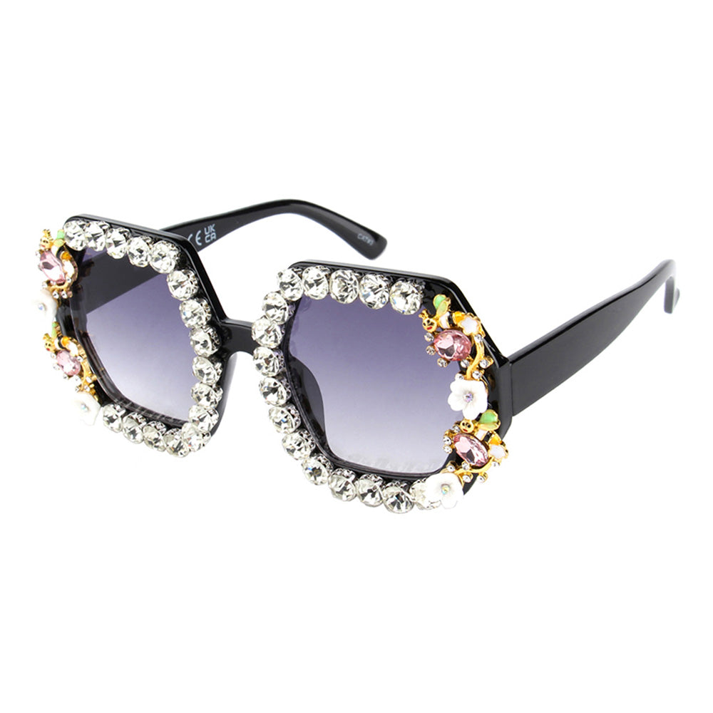 iLLASPARKZ Flower Stone Embellished Wayfarer Sunglasses