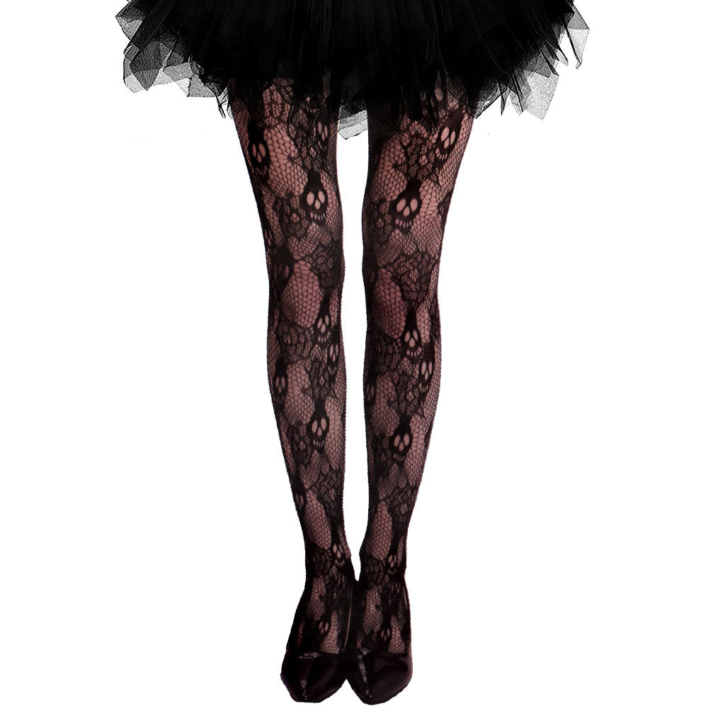 iLLASPARKZ Skull Halloween Costume Fishnet Tights