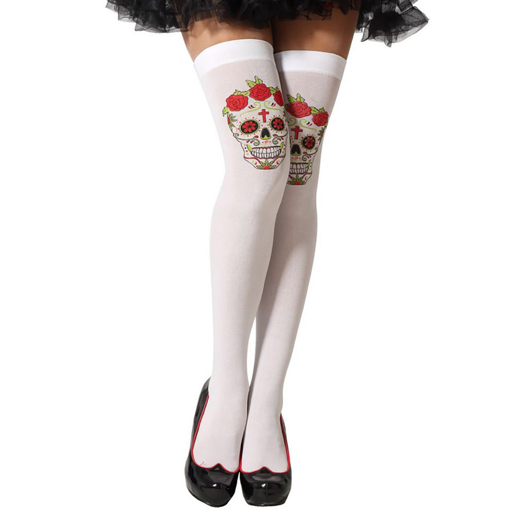 iLLASPARKZ Day of The Dead Skull Halloween Costume Tight High Stockings