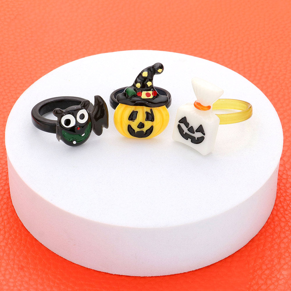 iLLASPARKZ 3PCS - Resin Witch Hat Pumpkin Bat Rings