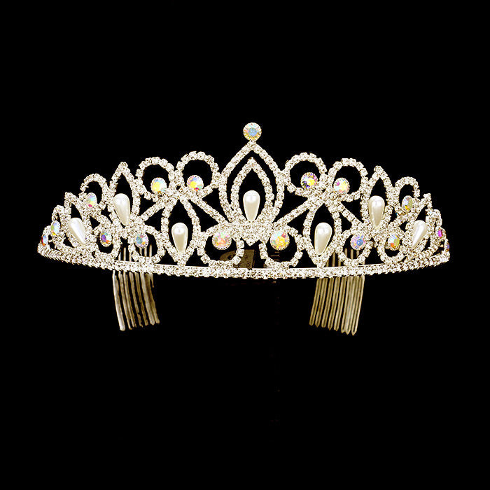 iLLASPARKZ Crystal Rhinestone Pearl Marquise Tiara