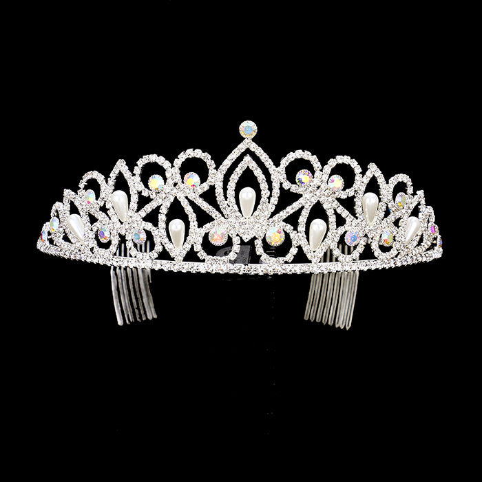 iLLASPARKZ Crystal Rhinestone Pearl Marquise Tiara