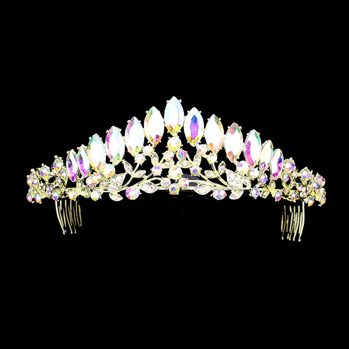 iLLASPARKZ Oval Crystal Detail Leaf Pageant Queen Tiara