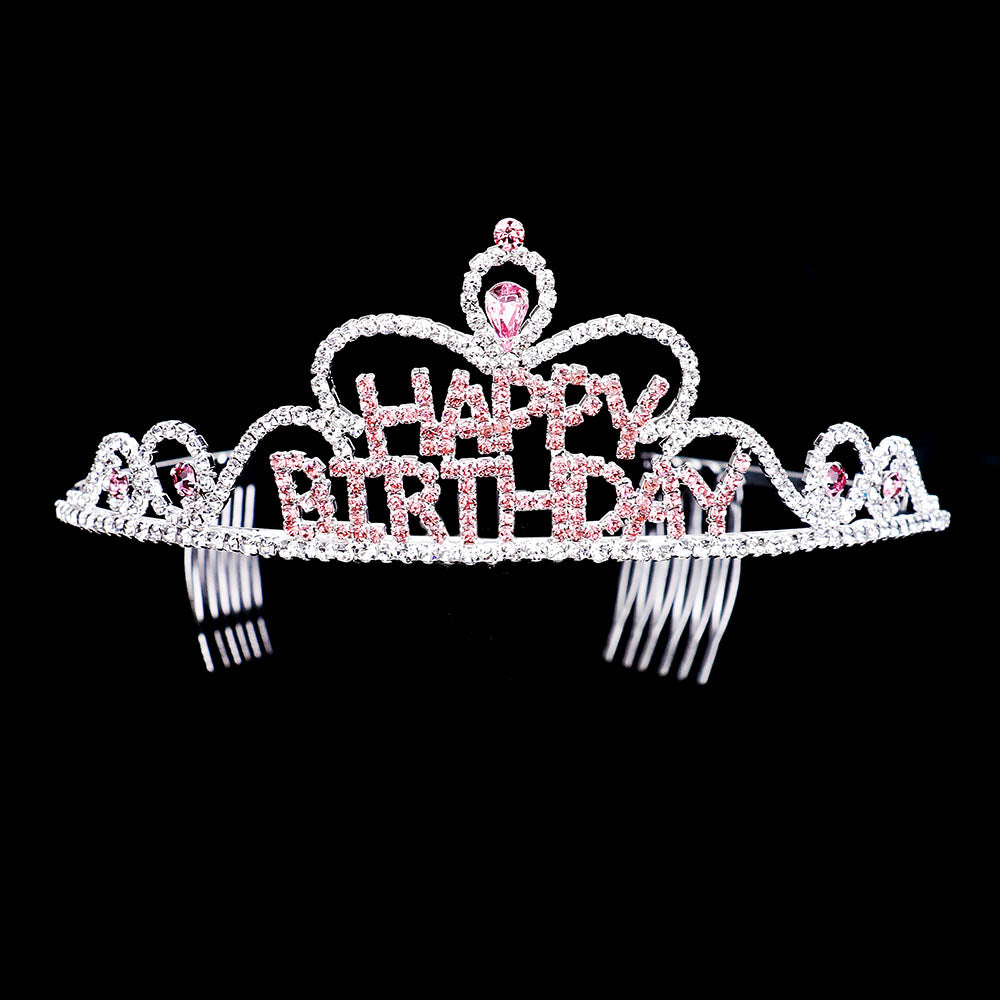 iLLASPARKZ Teardrop Crystal Rhinestone Happy Birthday Tiara