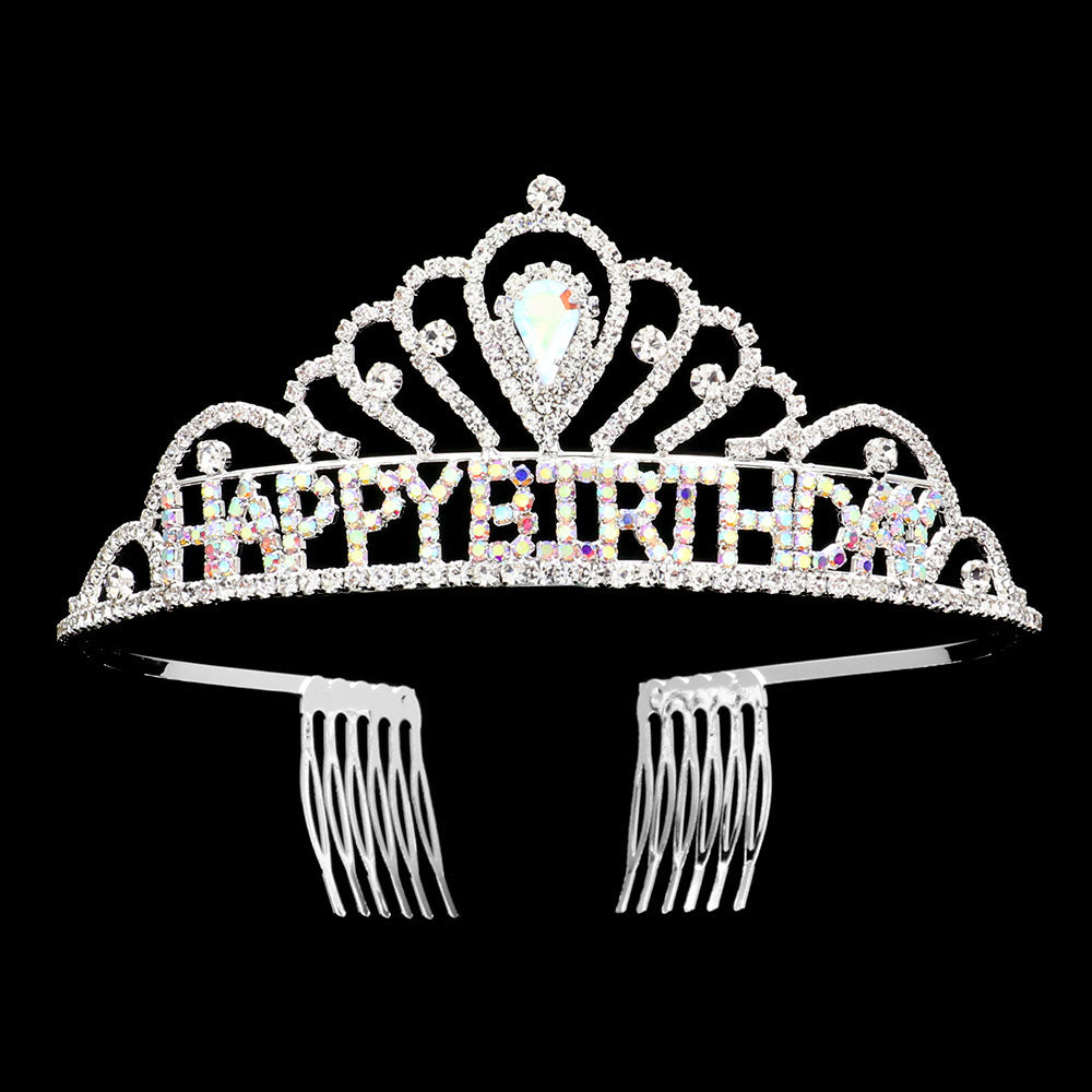 iLLASPARKZ Happy Birthday Message Teardrop Stone Accented Princess Tiara