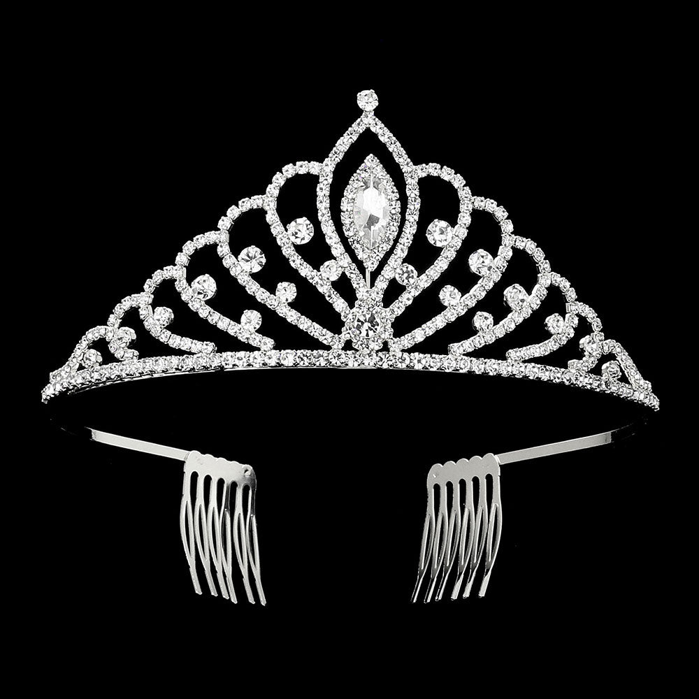 iLLASPARKZ Marquise Stone Pointed Rhinestone Paved Princess Tiara