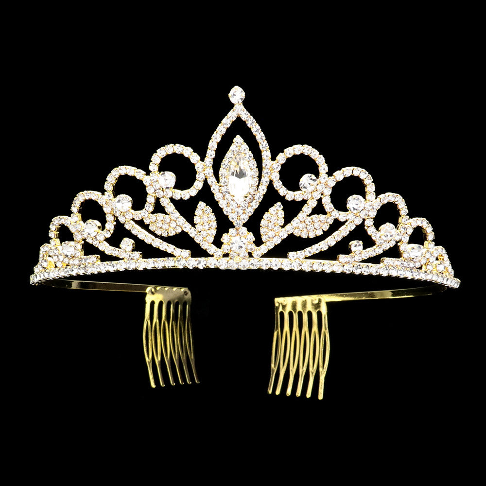 iLLASPARKZ Marquise Stone Accented Rhinestone Paved Princess Tiara