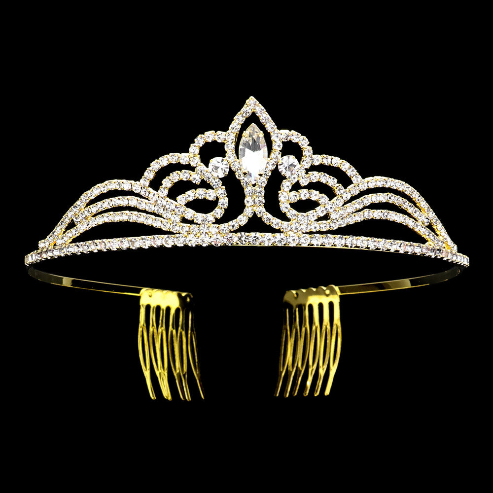 iLLASPARKZ Marquise Stone Accented Rhinestone Paved Princess Tiara