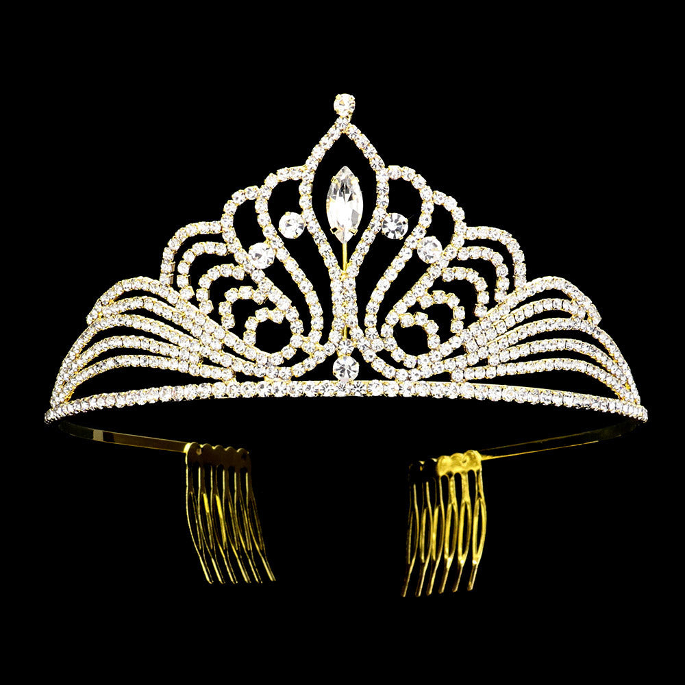 iLLASPARKZ Marquise Stone Accented Rhinestone Paved Princess Tiara