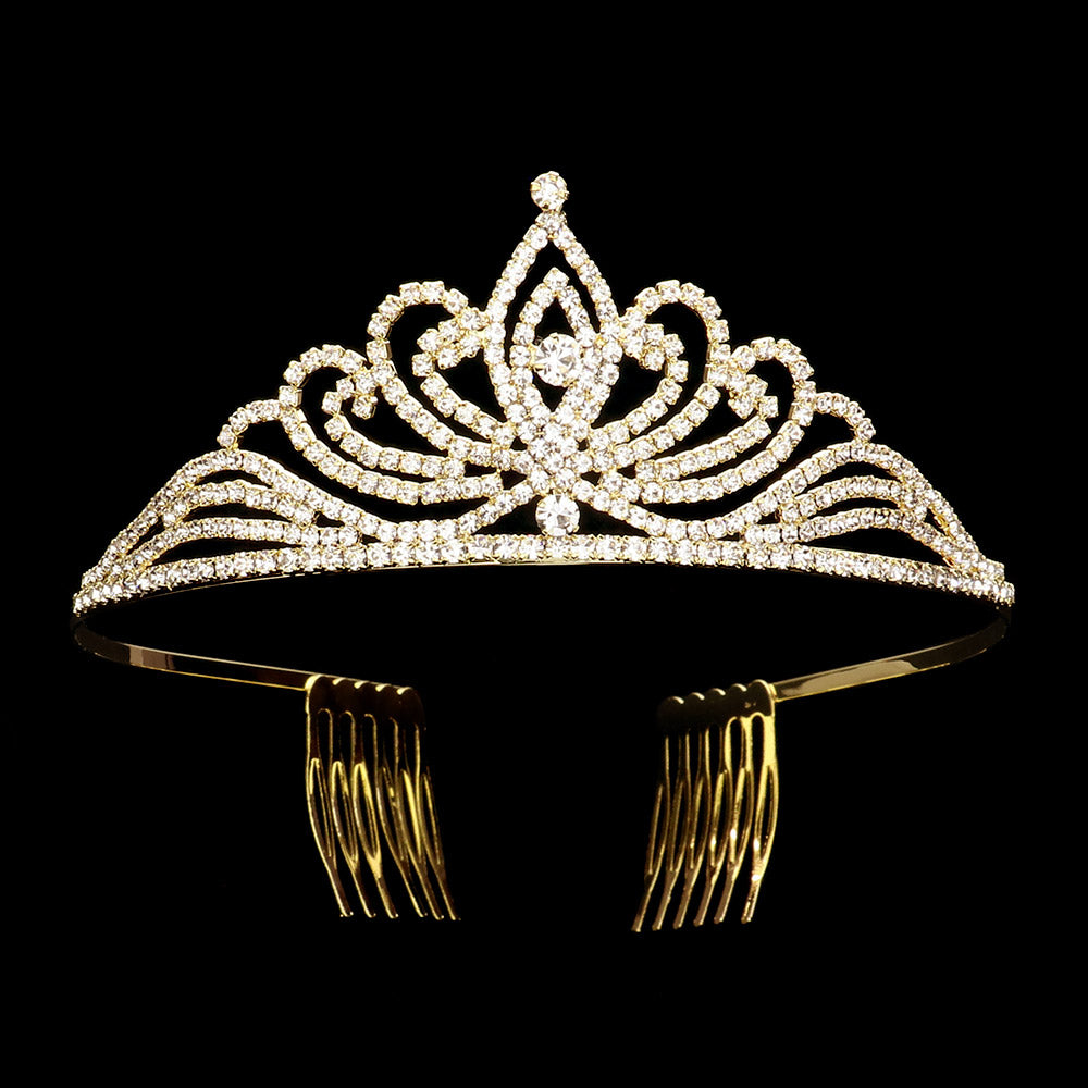 iLLASPARKZ Round Stone Pointed Rhinestone Paved Princess Tiara