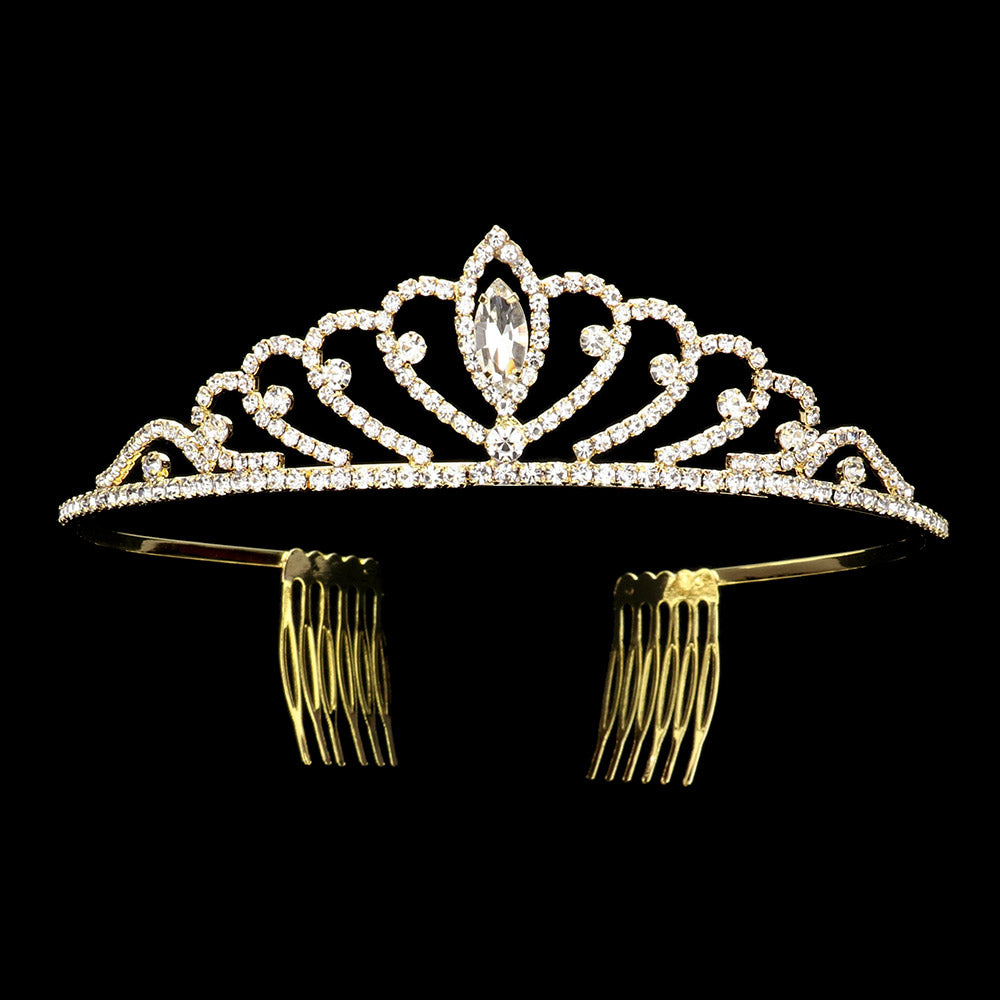 iLLASPARKZ Marquise Stone Pointed Rhinestone Paved Princess Tiara