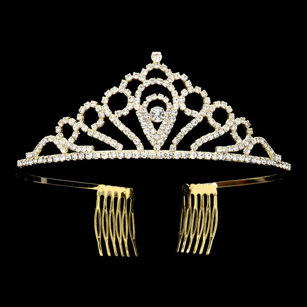 iLLASPARKZ Round Stone Pointed Rhinestone Paved Princess Tiara