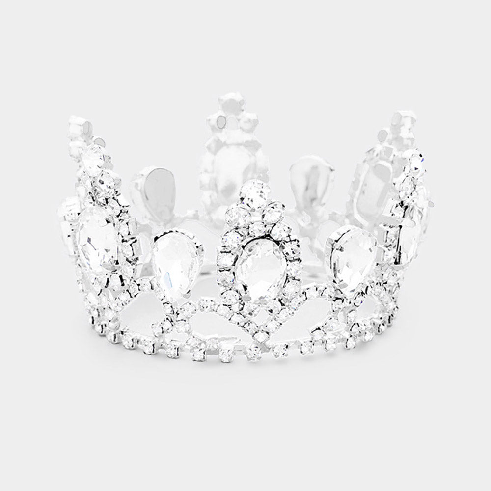 iLLASPARKZ Crystal Oval Accented Rhinestone Pave Mini Crown Tiara