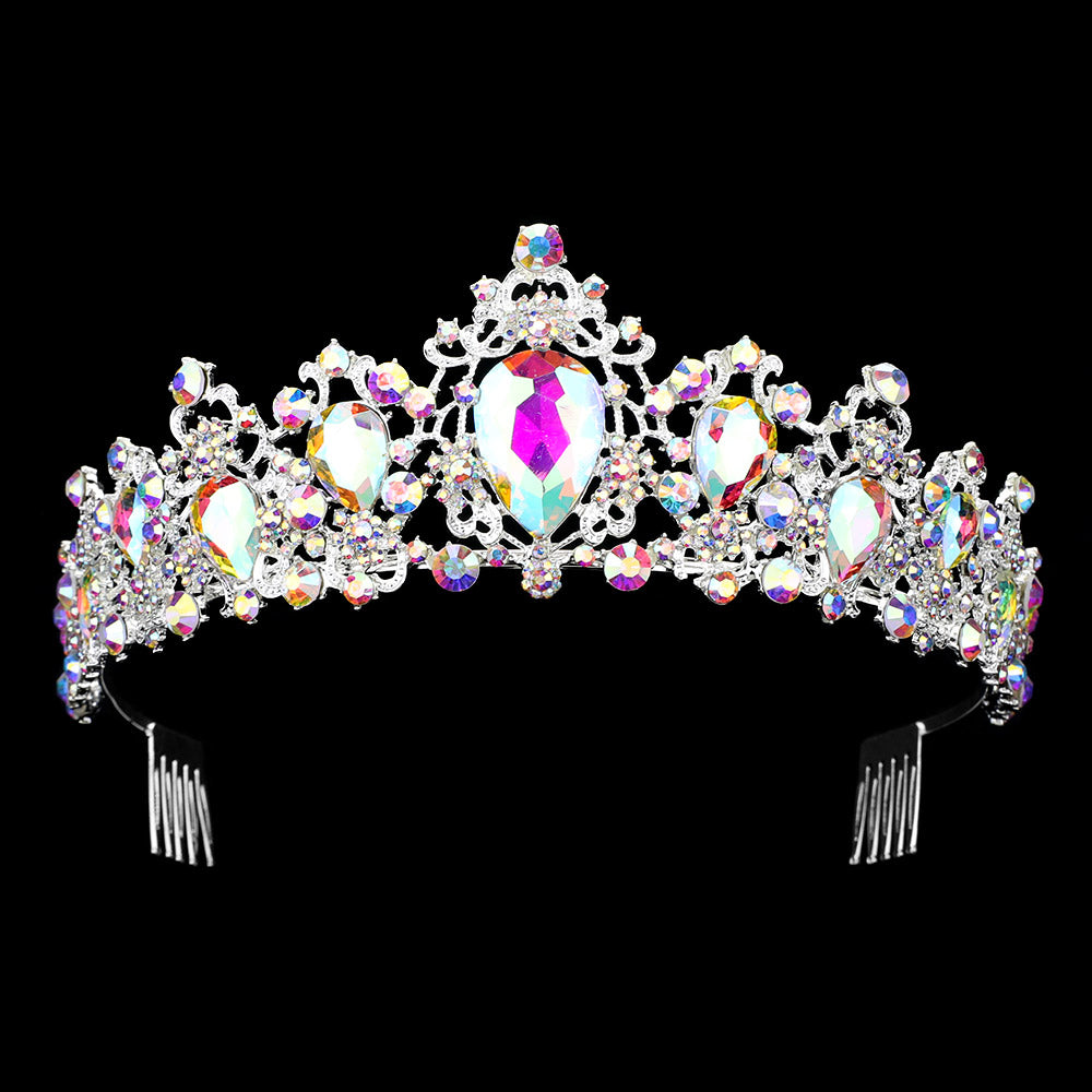 iLLASPARKZ Teardrop Stone Cluster Accented Princess Tiara