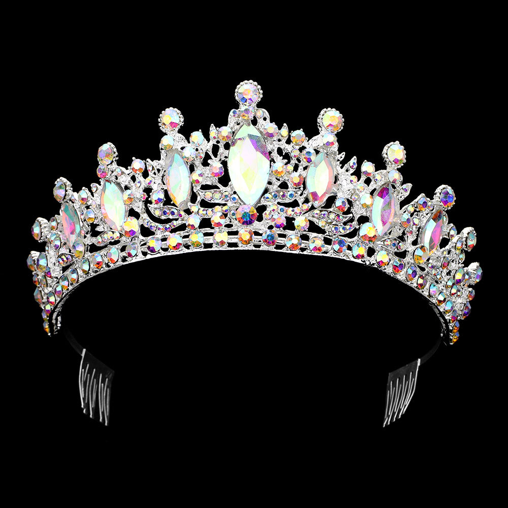 iLLASPARKZ Marquise Stone Pointed Rhinestone Embellished Wedding Princess Tiara