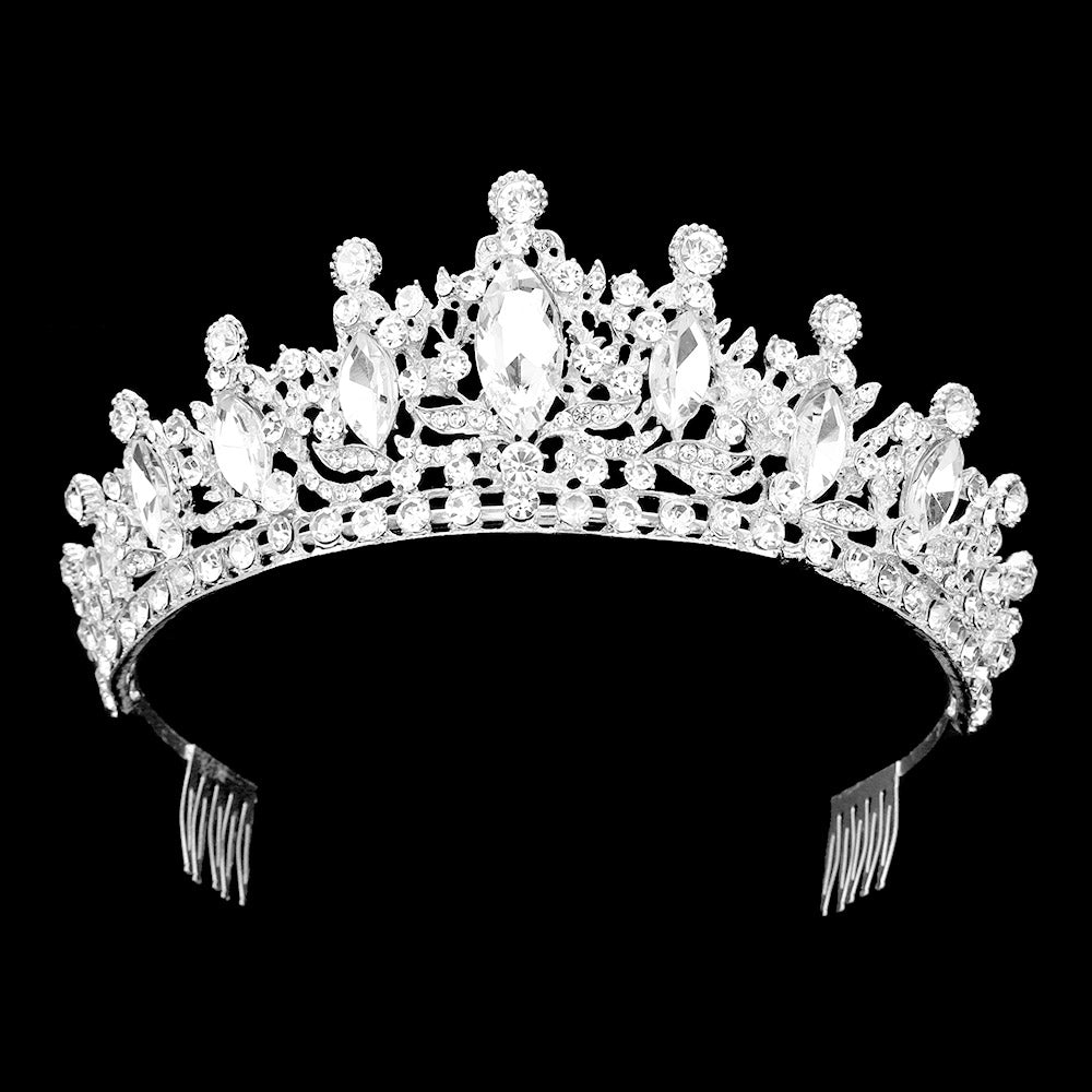 iLLASPARKZ Marquise Stone Pointed Rhinestone Embellished Wedding Princess Tiara