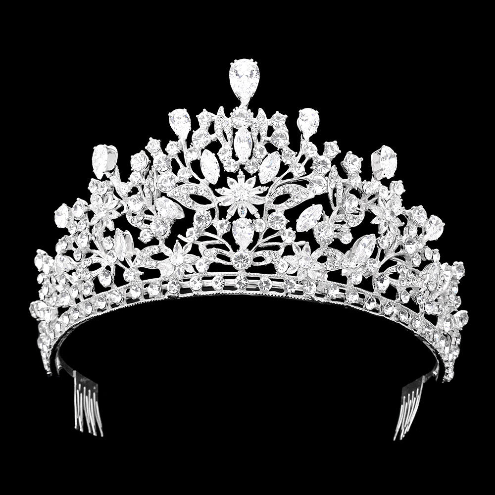 iLLASPARKZ CZ Stone Cluster Embellished Flower Vine Pageant Princess Tiara