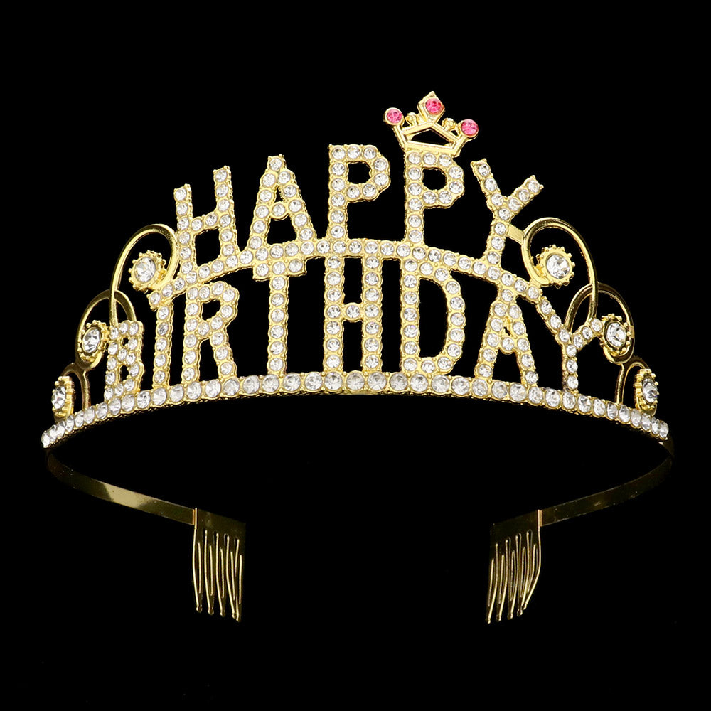 iLLASPARKZ Rhinestone Paved HAPPY BIRTHDAY Message Princess Tiara