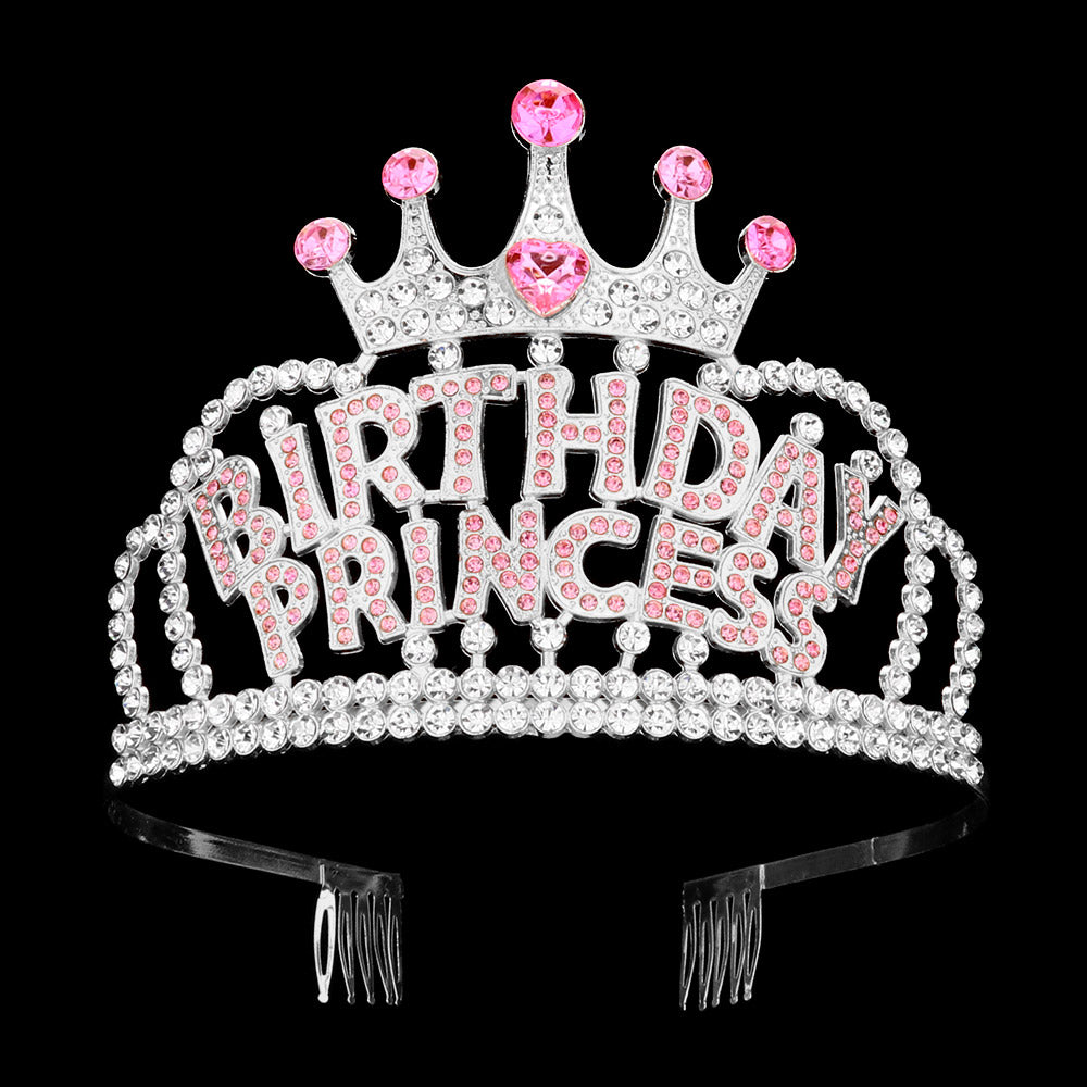 iLLASPARKZ Pin Rhinestone Pointed Rhinestone Paved BIRTHDAY PRINCESS Message Princess Tiara