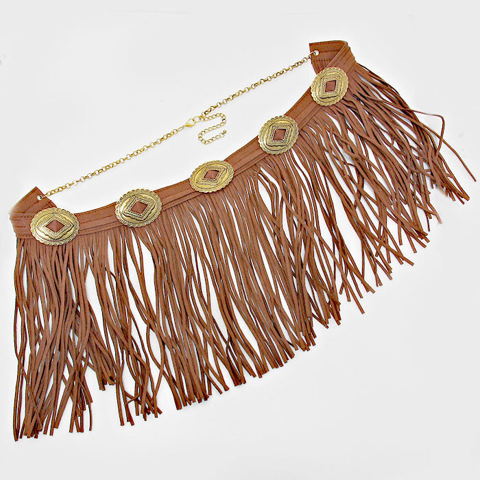 iLLASPARKZ Tribal Boho Suede Fringe Drop Belt with Chain