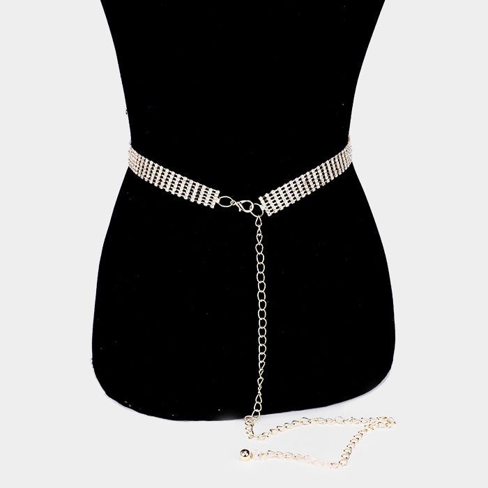 iLLASPARKZ 6 Row Crystal Rhinestone Pave Chain Belt