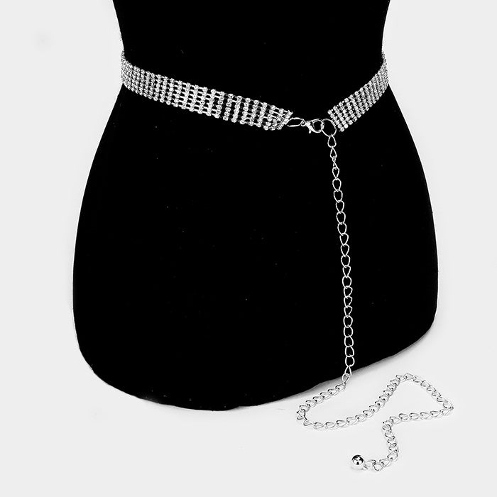 iLLASPARKZ 6 Row Crystal Rhinestone Pave Chain Belt