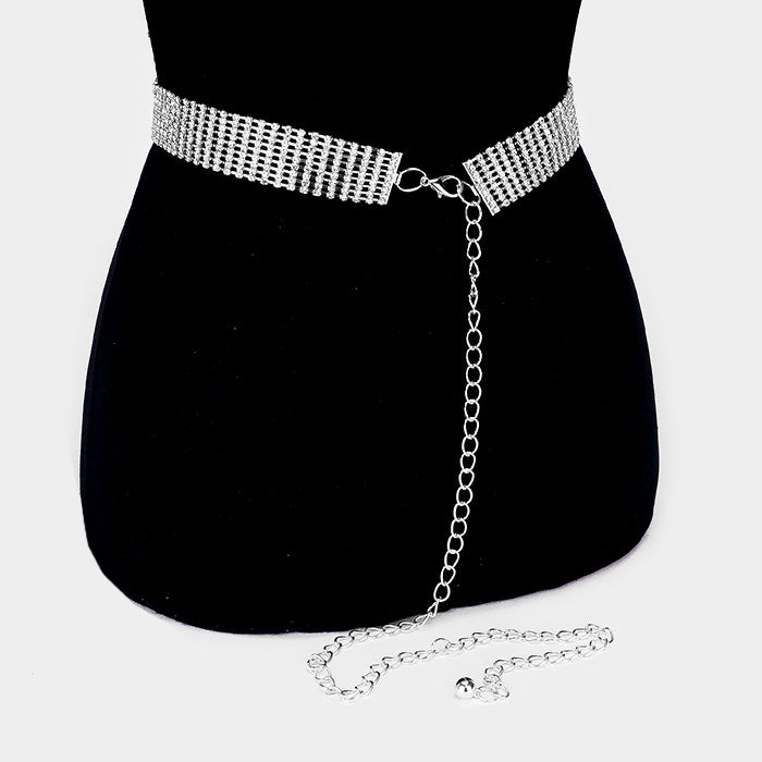 iLLASPARKZ 9 Row Crystal Rhinestone Pave Chain Belt