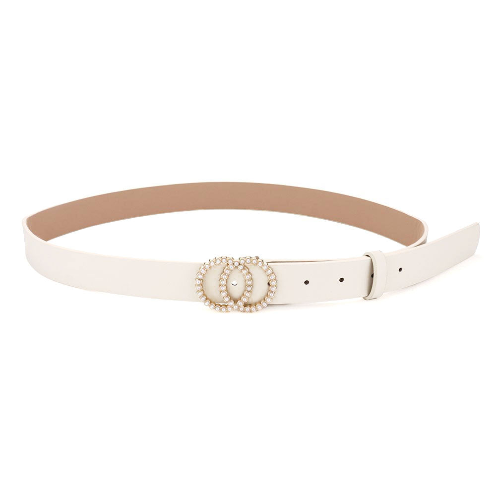 iLLASPARKZ Pearl Embellished Double Open Circle Accented Faux Leather Belt