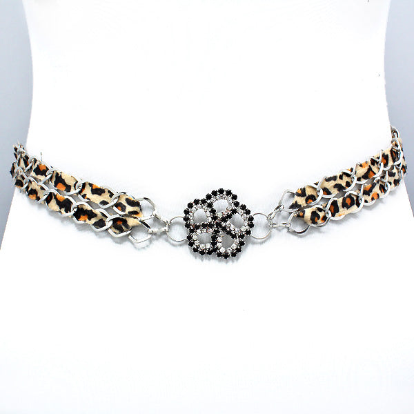 iLLASPARKZ Crystal Flower Centered Leopard Belt