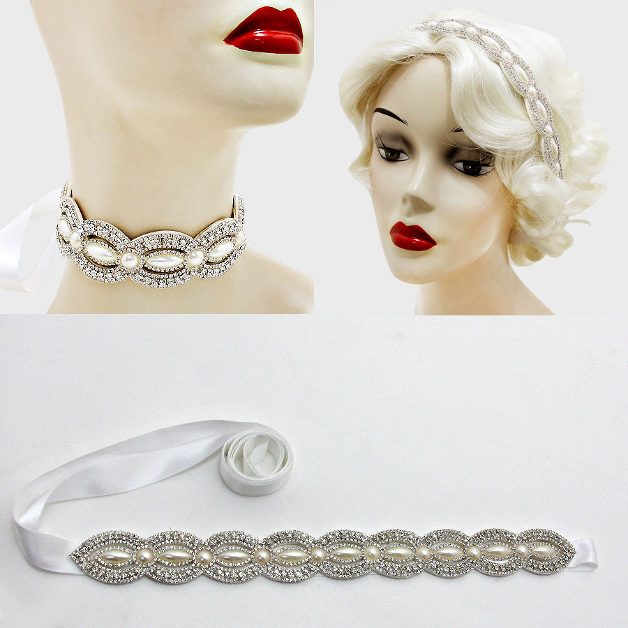 iLLASPARKZ Marquise Pave Organza Belt/ Choker/ Headband