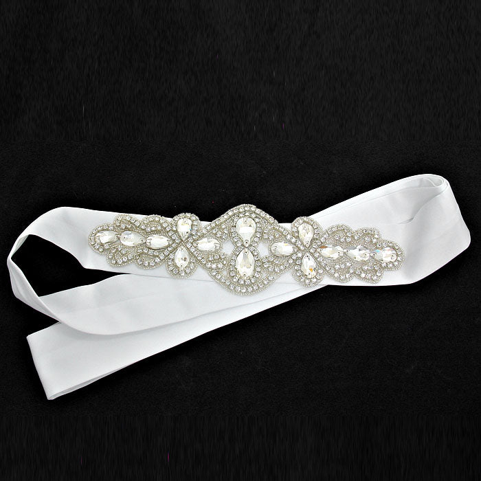 iLLASPARKZ Bridal Crystal & Bead Ribbon Belt