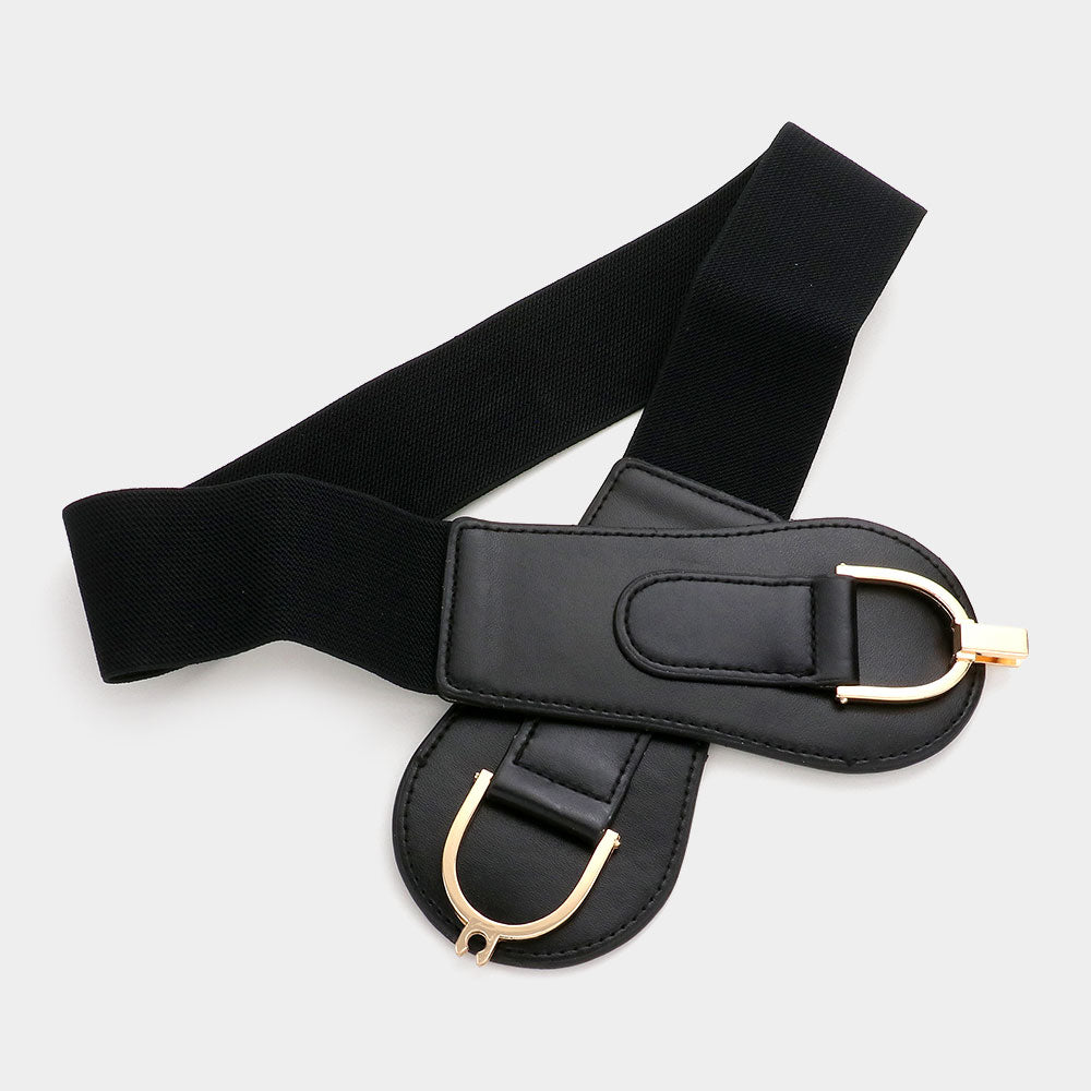 iLLASPARKZ Metal Buckle Detailed Faux Leather Stretch Elastic Belt