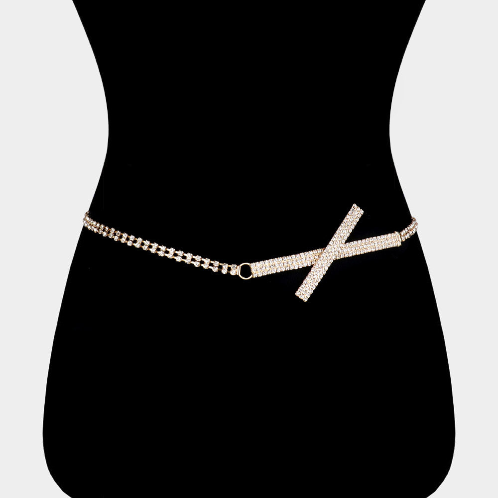 iLLASPARKZ Rhinestone Rectangle Cross Accented Chain Belt