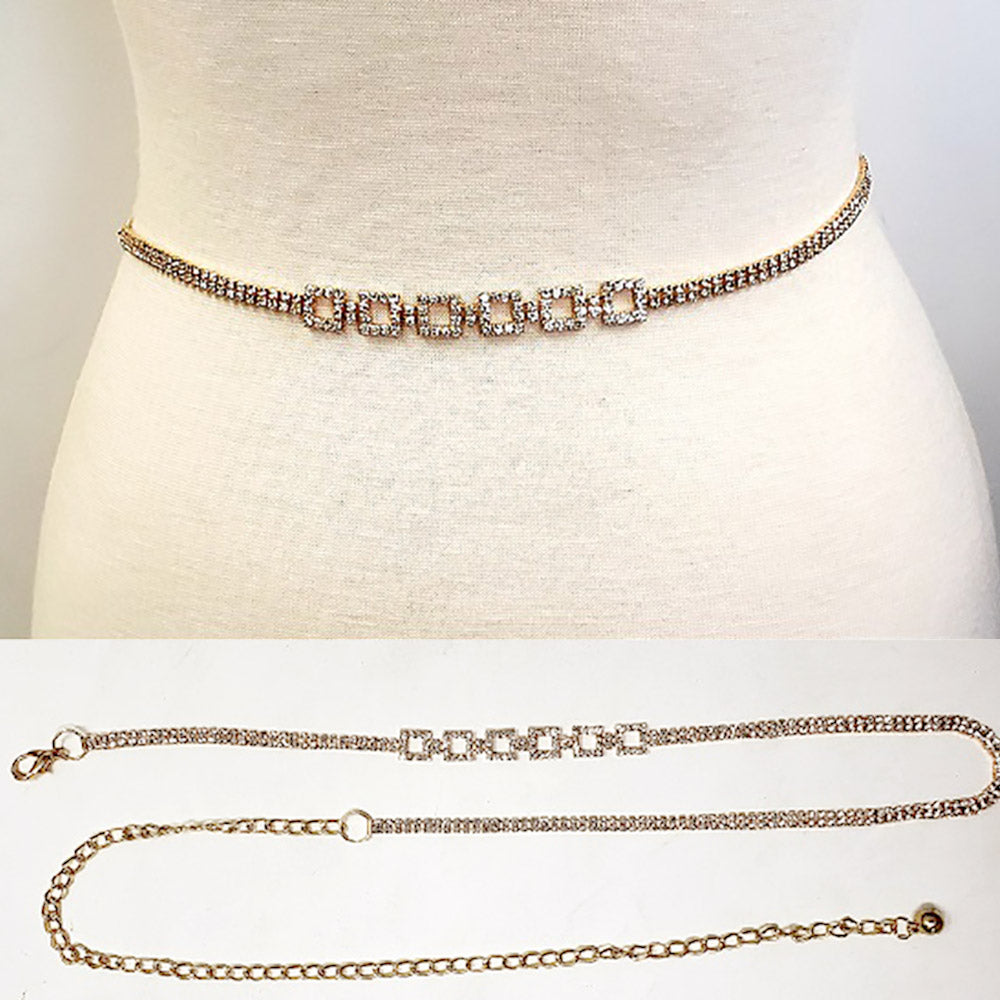 iLLASPARKZ Rhinestone Paved Square Link Pointed Chain Belt