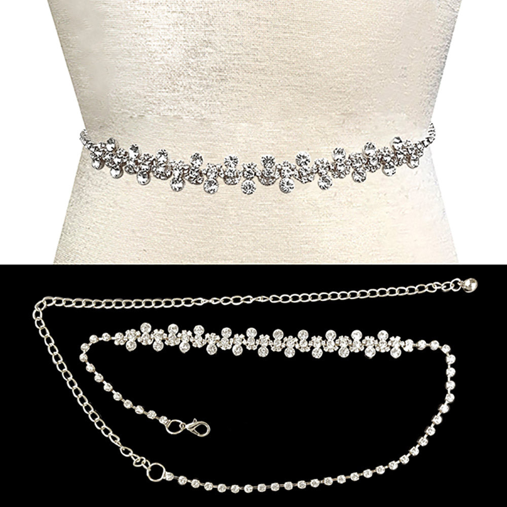 iLLASPARKZ Round Stone Embellished Rhinestone Paved Chain Belt