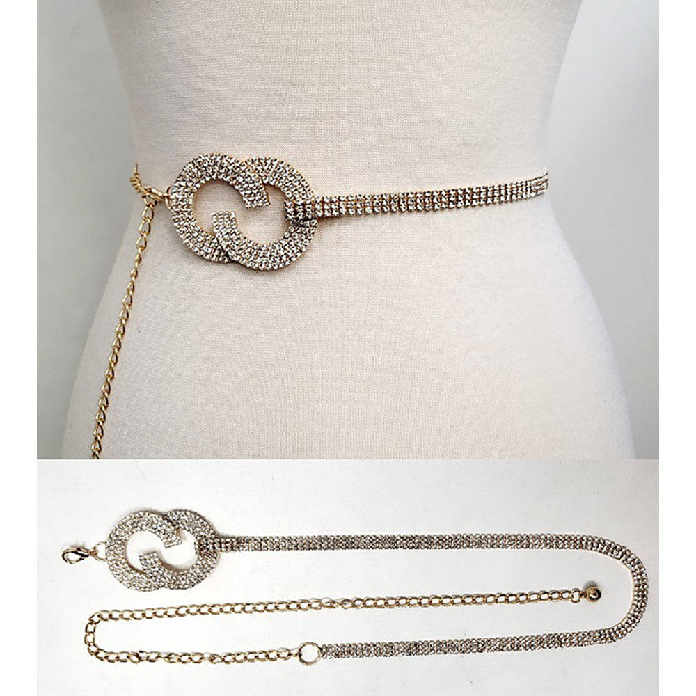 iLLASPARKZ Rhinestone Paved Double C Pointed Chain Belt