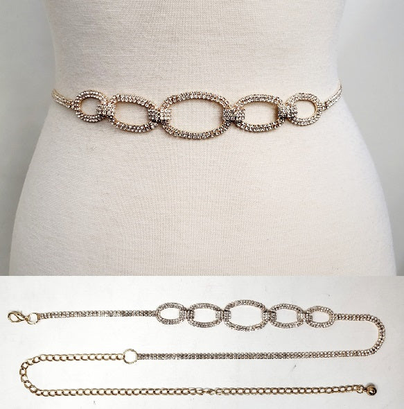 iLLASPARKZ Rhinestone Paved Oval Link Pointed Chain Belt