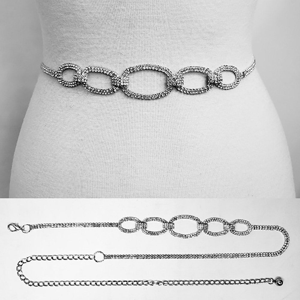 iLLASPARKZ Rhinestone Paved Oval Link Pointed Chain Belt