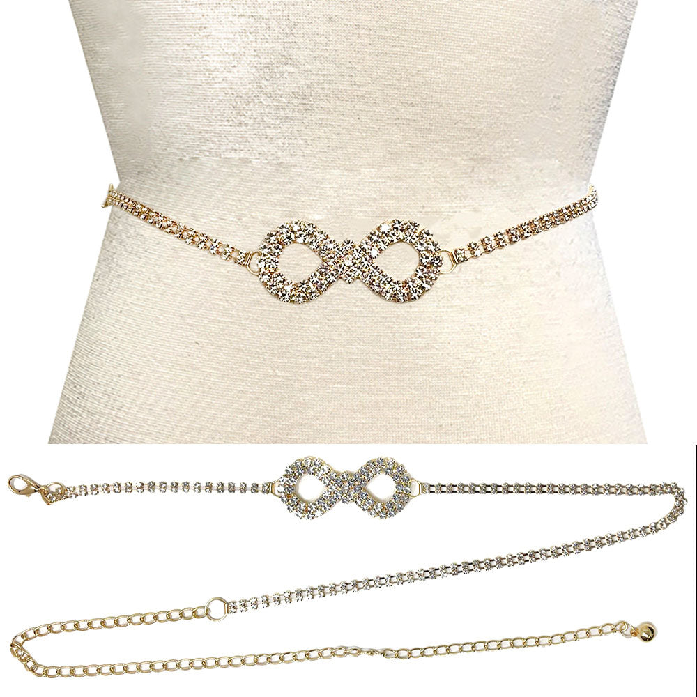 iLLASPARKZ Stone Paved Bow Pointed Rhinestone Chain Waist Belt