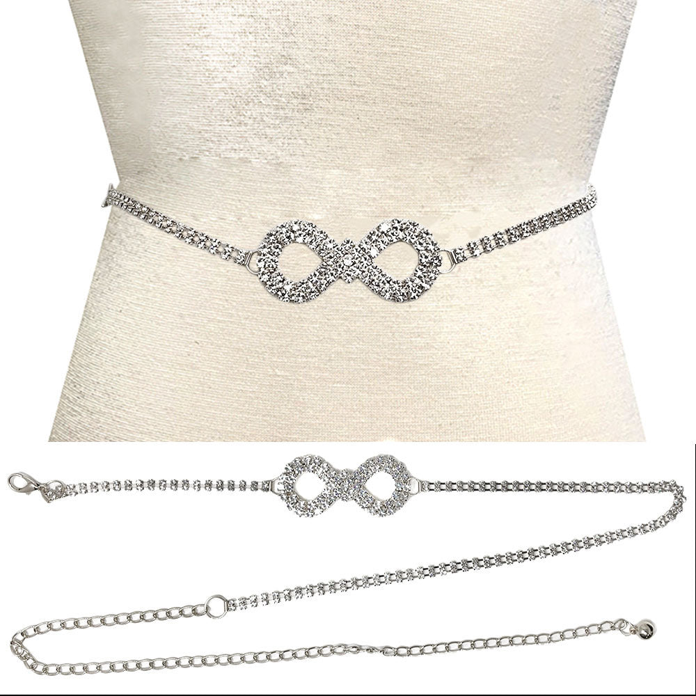 iLLASPARKZ Stone Paved Bow Pointed Rhinestone Chain Waist Belt