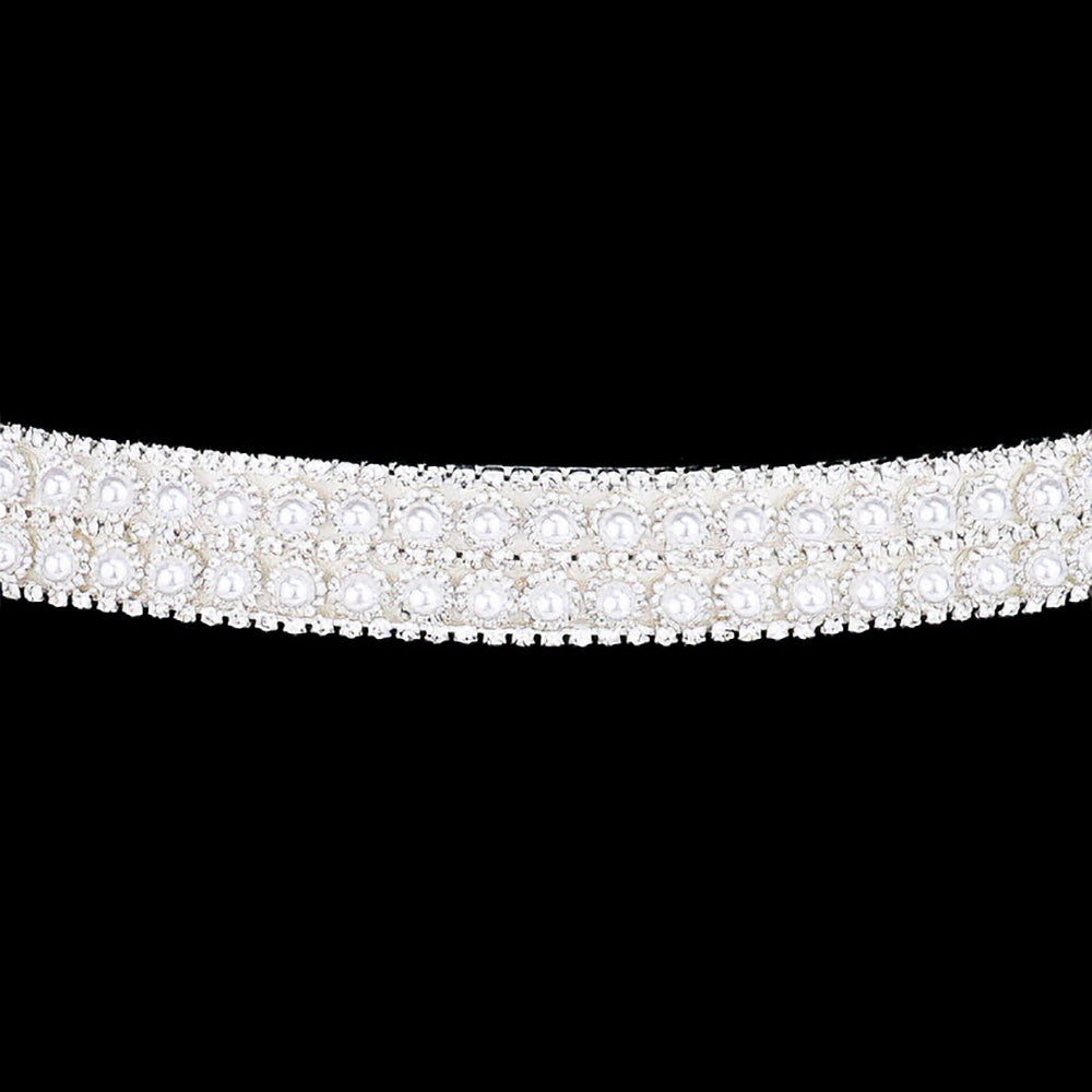 iLLASPARKZ Pearl Rhinestone Crystal Bridal Wedding Belt / Headband