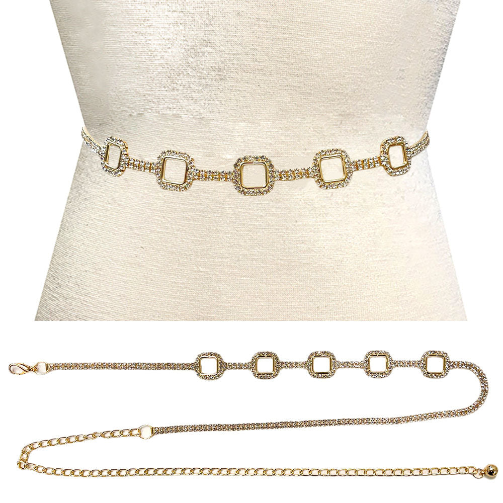 iLLASPARKZ Stone Paved Open Square Link Pointed Rhinestone Chain Waist Belt