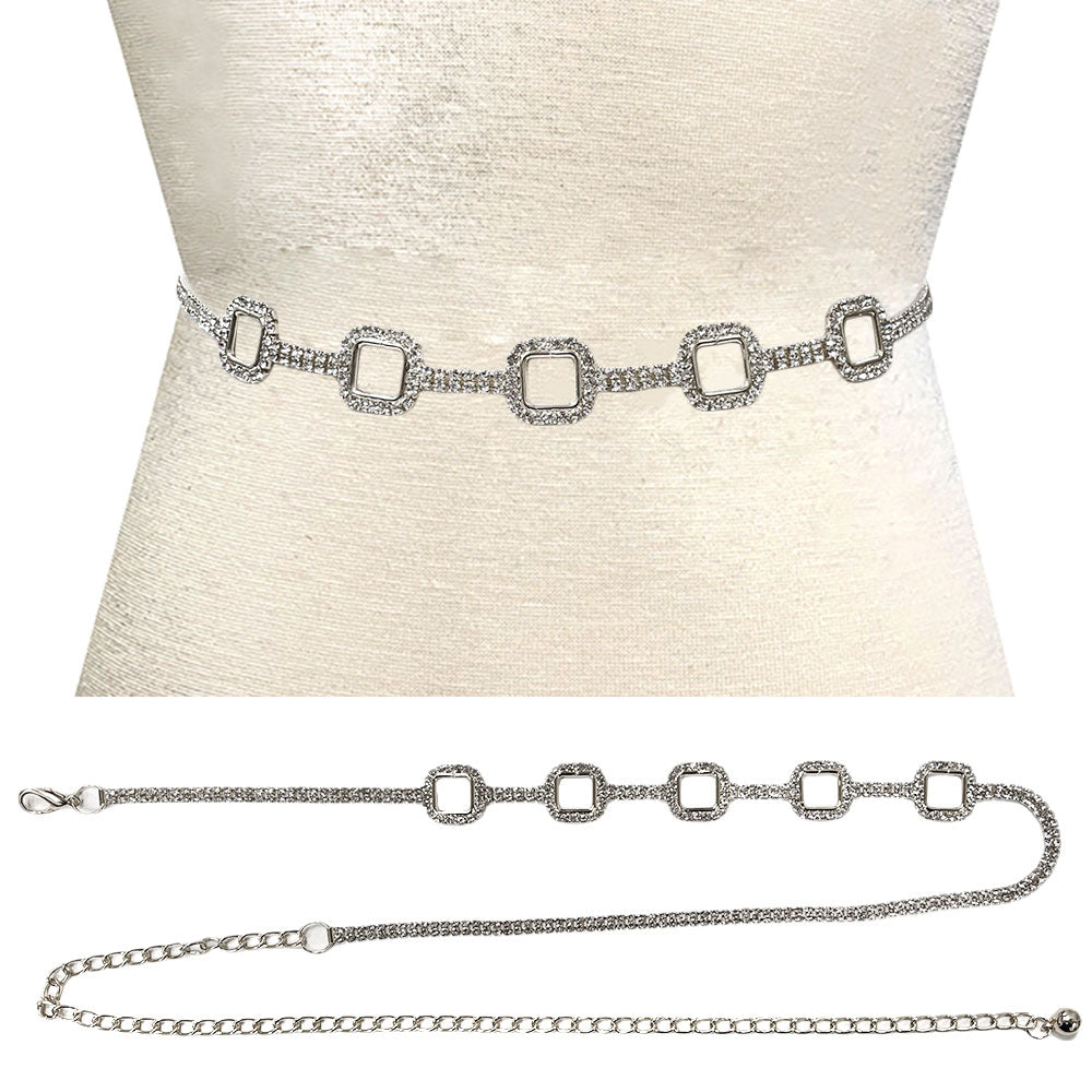 iLLASPARKZ Stone Paved Open Square Link Pointed Rhinestone Chain Waist Belt