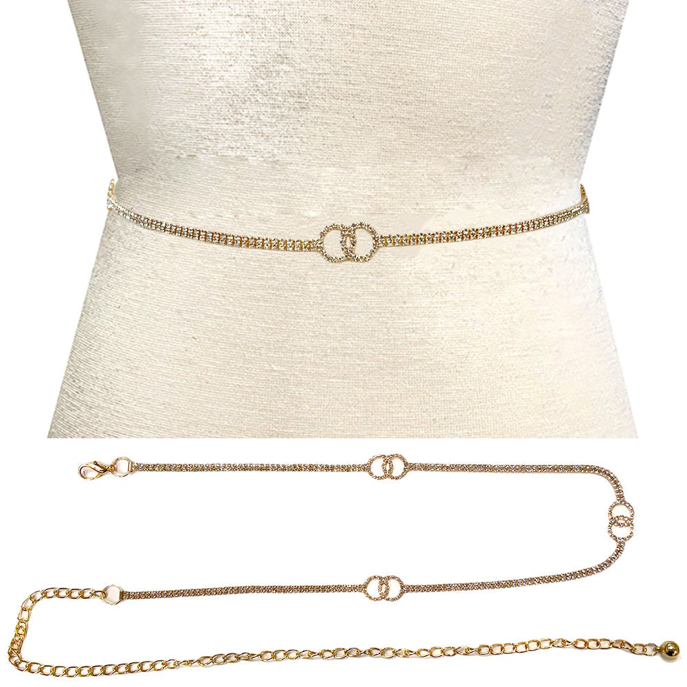 iLLASPARKZ Stone Paved Double O Pointed Rhinestone Chain Waist Belt