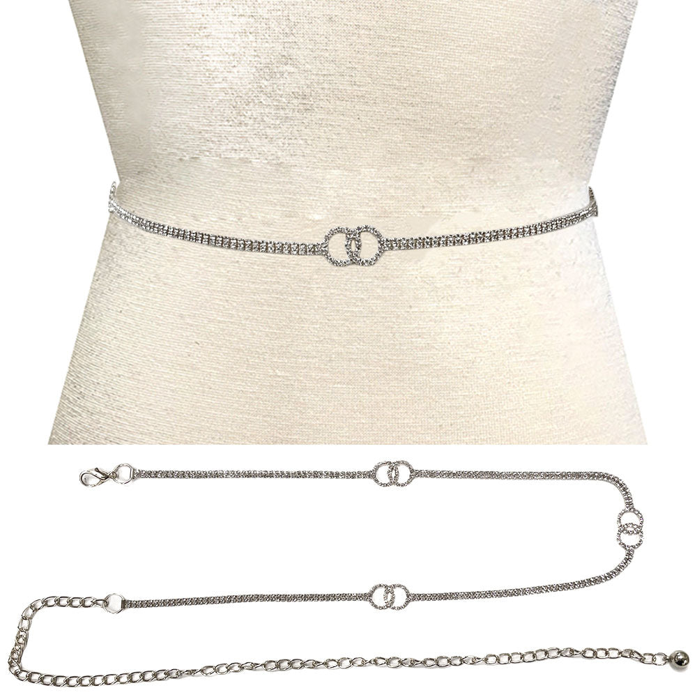 iLLASPARKZ Stone Paved Double O Pointed Rhinestone Chain Waist Belt