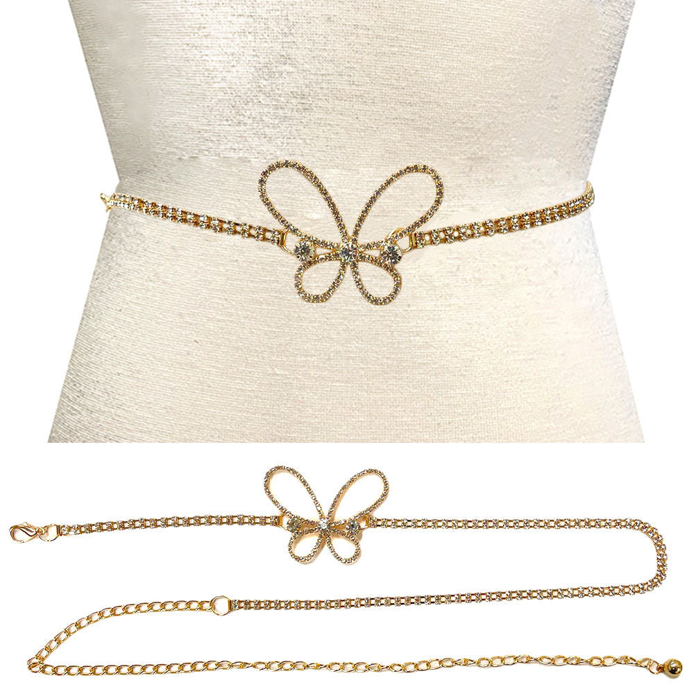 iLLASPARKZ Stone Paved Butterfly Pointed Rhinestone Chain Waist Belt