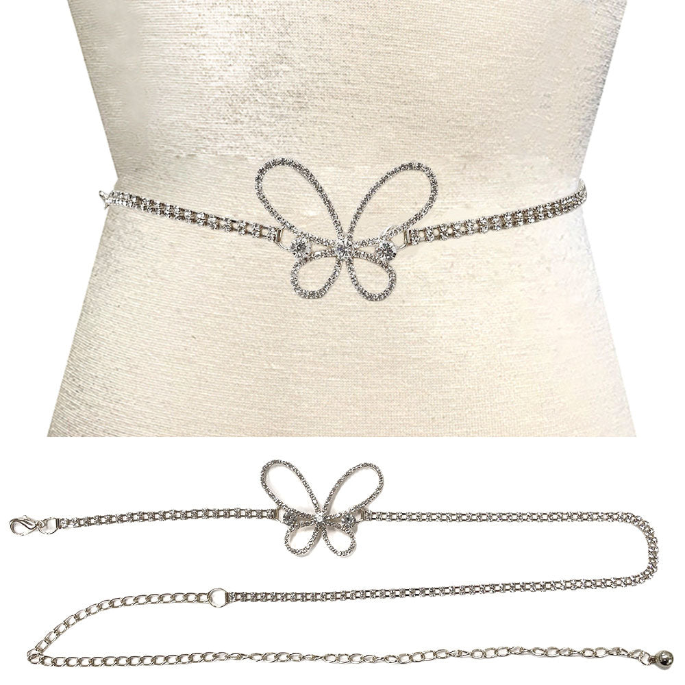 iLLASPARKZ Stone Paved Butterfly Pointed Rhinestone Chain Waist Belt