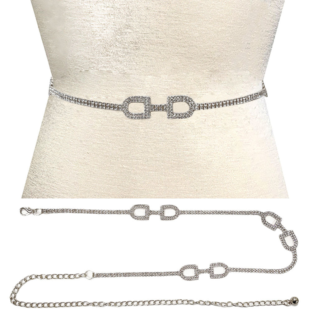 iLLASPARKZ Stone Paved Double D Pointed Rhinestone Chain Waist Belt