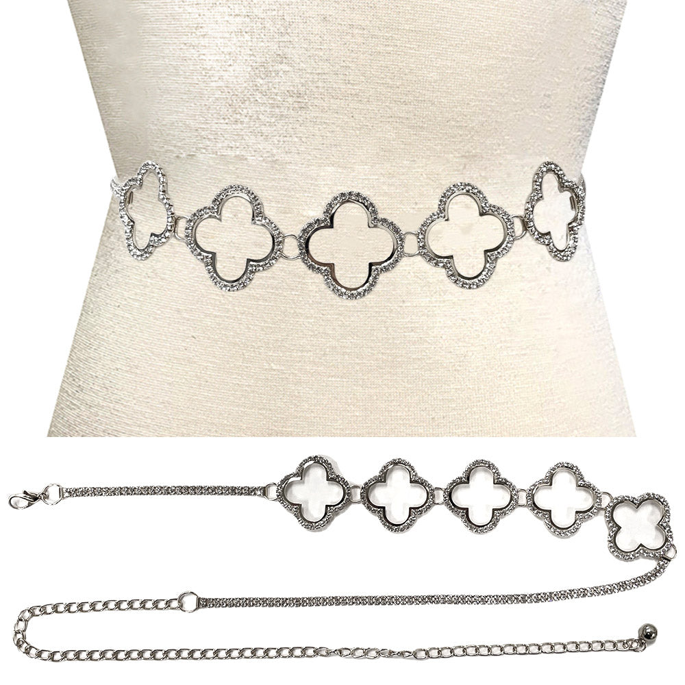 iLLASPARKZ Stone Paved Quatrefoil Link Pointed Rhinestone Chain Waist Belt