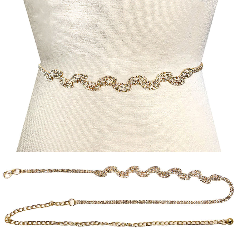 iLLASPARKZ Stone Paved Marquise Pointed Rhinestone Chain Waist Belt